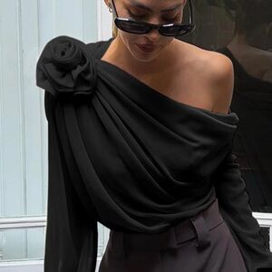 NWT Black Sheer Off the Shoulder Top